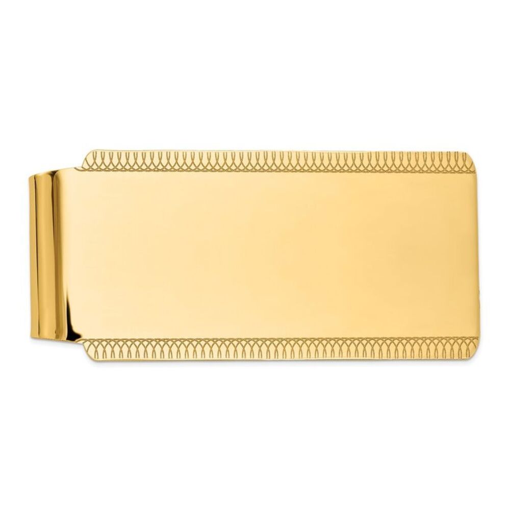 Men's 14k Yellow Gold Etched Edge Polished Fold-Over Money Clip